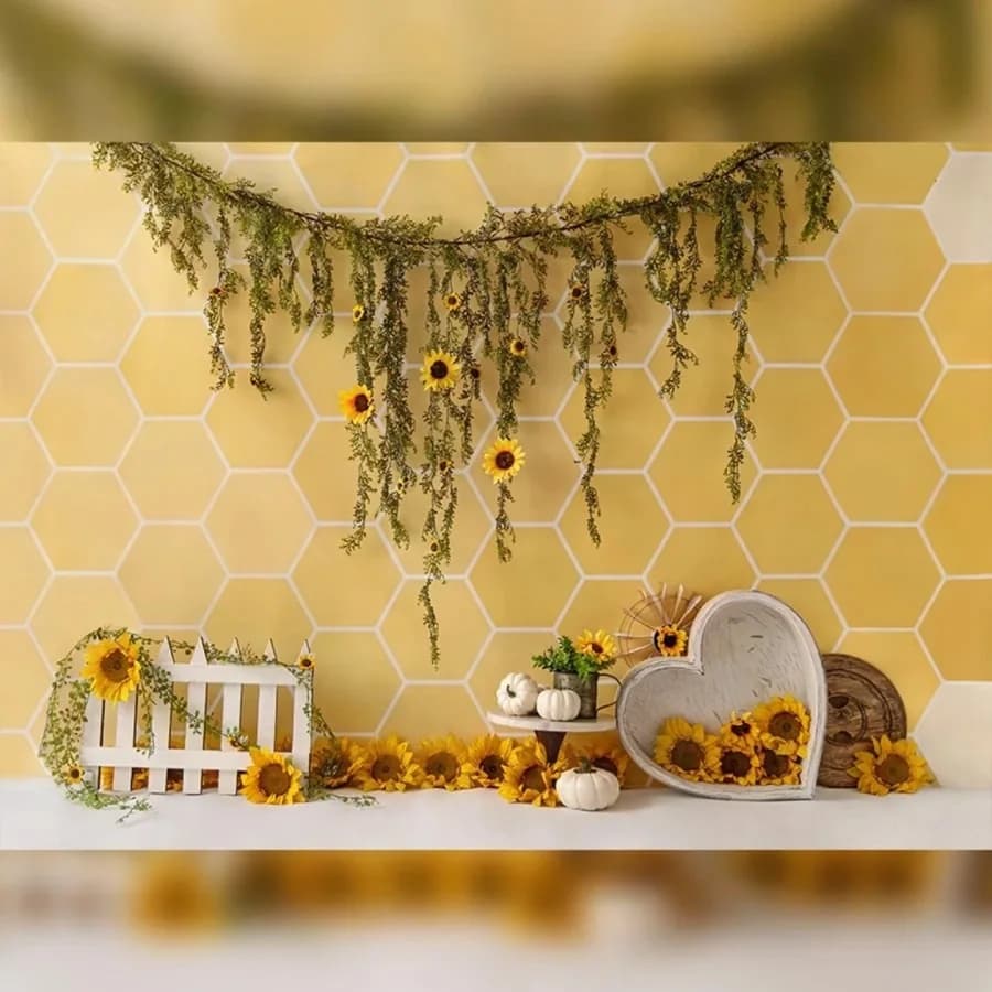 Buzzy Sunflowers backdrop with sunflowers and bees