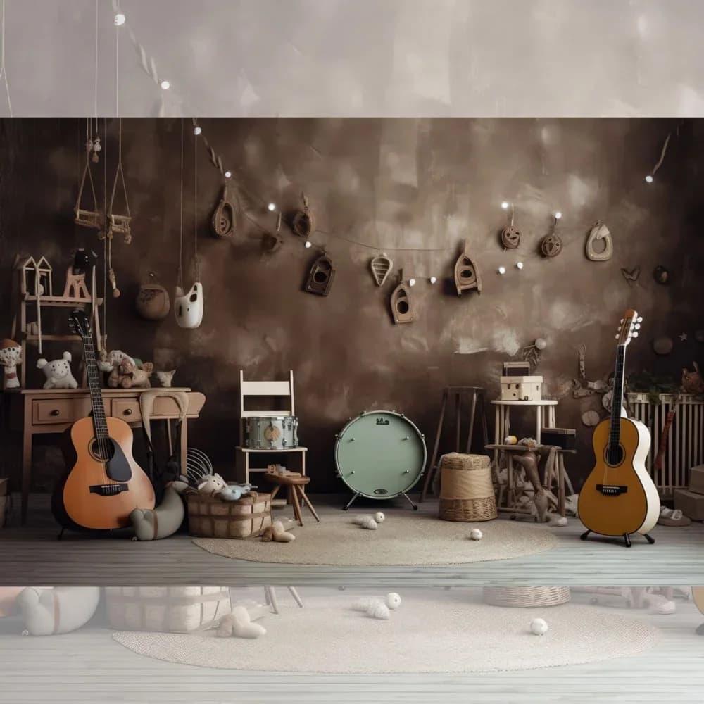 The Orchestra backdrop with instruments and sheet music